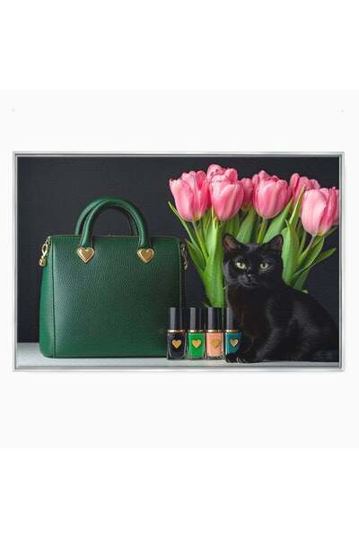 Luxcanva Tablou Canvas Felina in Vitrina 60x40 cm cu Rama Argintiu Felina in ...