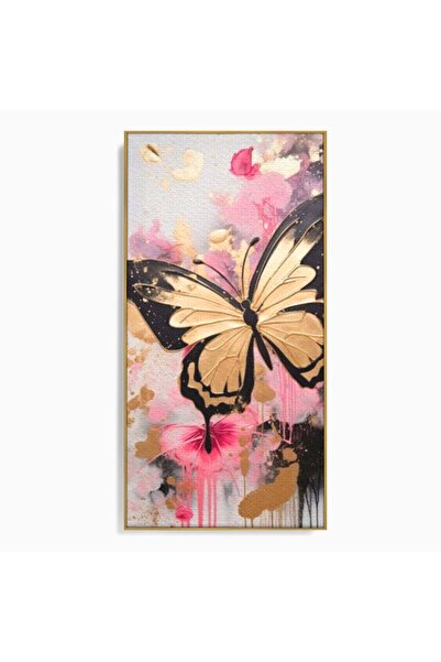 Luxcanva Tablou Canvas Fluturele din Cerneala 50x100 cm cu Rama Auriu Fluture...