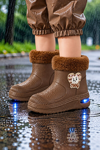 Twingomax Çocuk Kışlık Emojili Işıklı Konforlu Yağmur Çizmesi Unisex