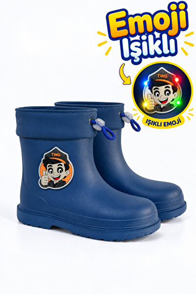 Twingomax Çocuk Kışlık Emojili Işıklı Konforlu Yağmur Çizmesi Unisex
