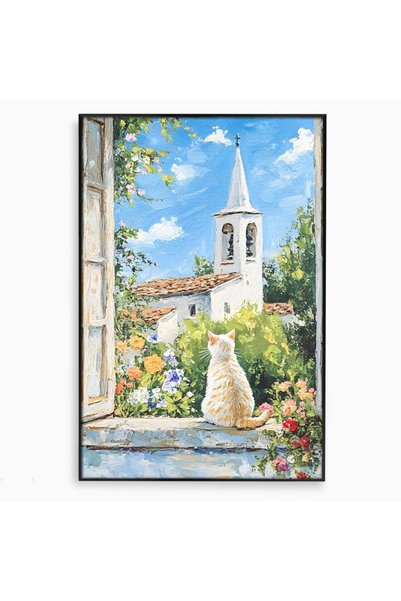 Luxcanva Tablou Canvas De Veghe la Fereastra 40x60 cm cu Rama Negru De Veghe ...
