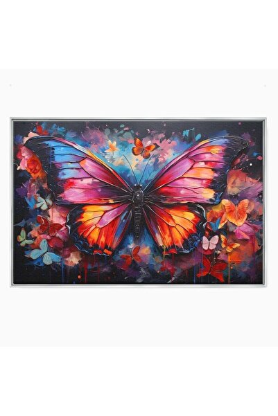 Luxcanva Tablou Canvas Universul Fluturilor 120x80 cm cu Rama Argintiu Univer...