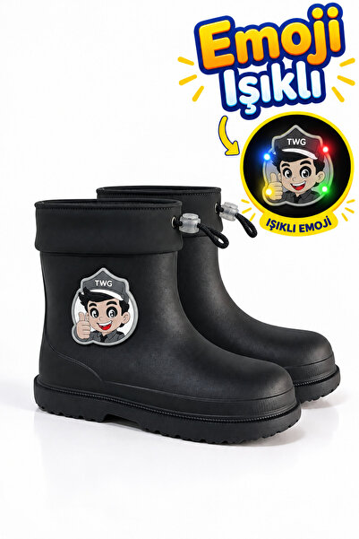 Twingomax Çocuk Kışlık Emojili Işıklı Konforlu Yağmur Çizmesi Unisex