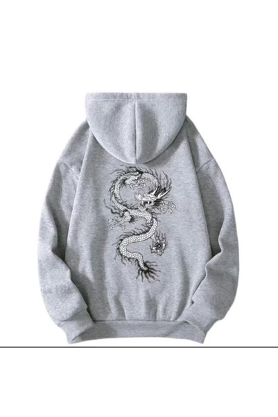 ZEMLİYA Unisex Gray Kangaroo Pocket Thick Fabric Oversize Hooded Sweatshirt H...