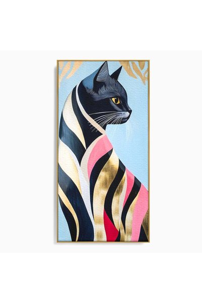 Luxcanva Tablou Canvas Felina Sofisticata cm cu Rama Auriu Felina Sofisticata...