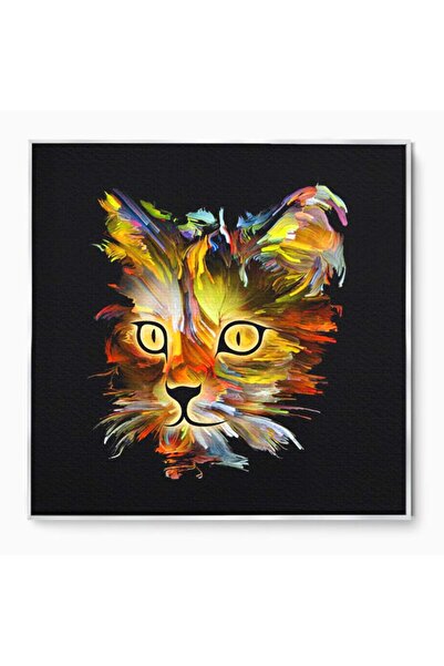 Luxcanva Tablou Canvas Masca Pisicii 100x100 cm cu Rama Argintiu Masca Pisici...
