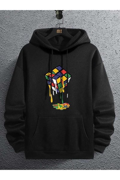 ZEMLİYA Hanorac oversize unisex negru cu glugă, croială confortabilă, din bum...