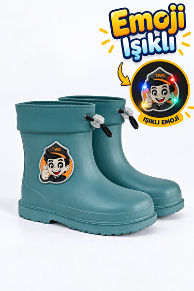 Twingomax Çocuk Kışlık Emojili Işıklı Konforlu Yağmur Çizmesi Unisex