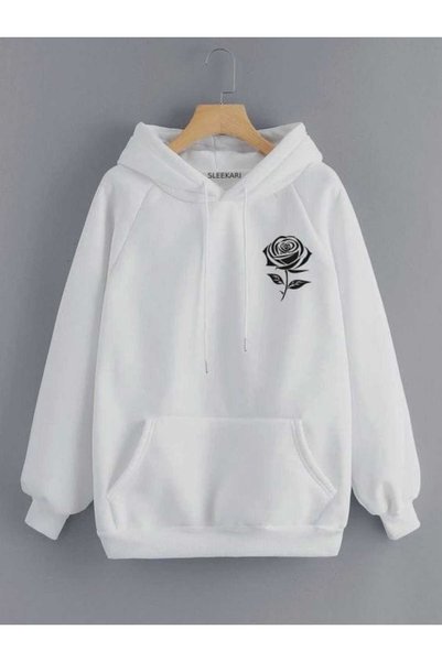 ZEMLİYA Unisex White 3 Thread Raster Oversize Hooded Sweatshirt Basic Comfort...