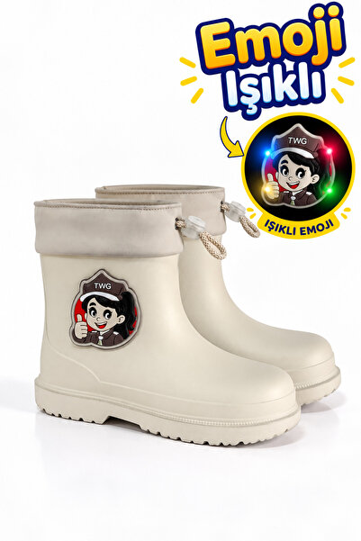 Twingomax Çocuk Kışlık Emojili Işıklı Konforlu Yağmur Çizmesi Unisex