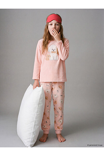 LC Waikiki Quality Pieces from Çelebi Store Printed Girls' Velvet Pajama Set