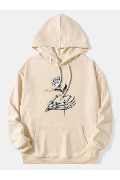 ZEMLİYA Unisex Beige Hooded Oversize Sweatshirt Comfortable Fit Cotton with F...