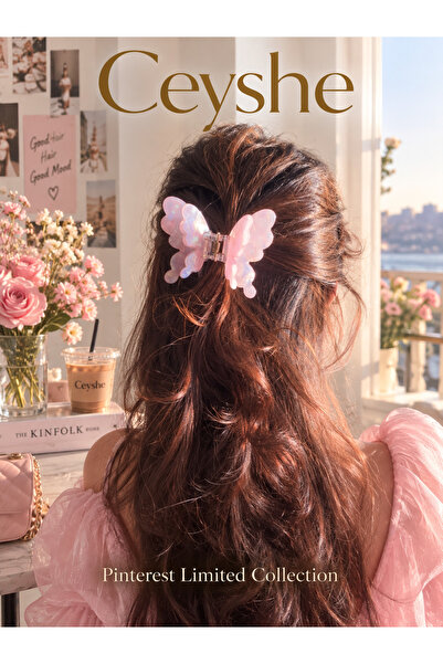 CeyShe Pinterest Acrylic Powder Pink Butterfly Shiny Claw Clip Durable Hairpi...