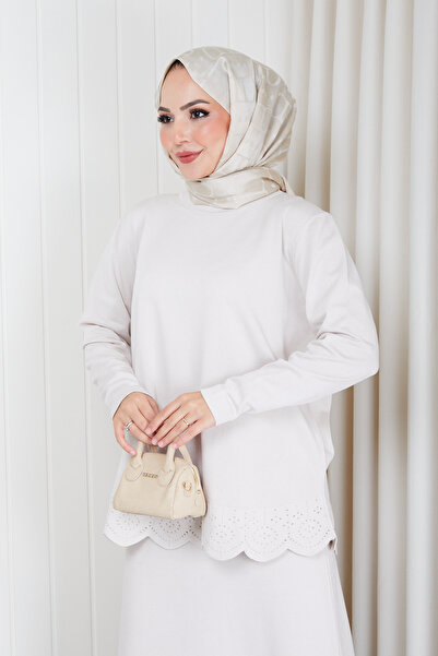 Pamuk Butik تنورة نسائية مزينة بالدانتيل، طقم تريكو ميرسيريزد