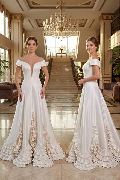 JABO WEDDİNG HOUSE GELİNLİK TAFTA KUMAŞI İLE VOLAN DETAYLI GELİNLİK
