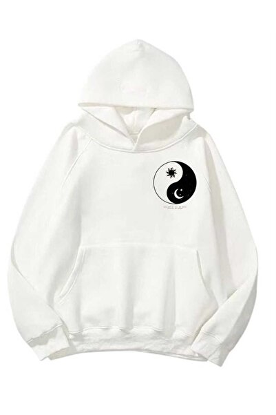 classy moda Unisex White Loose Fit Hooded Sweatshirt with Inner Pockets, Warm...