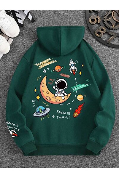 classy moda Unisex Green Relaxed Fit Hooded Kangaroo Pocket Thick Sweatshirt