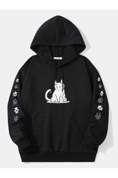 bellanova Unisex Black Hooded Oversize Sweatshirt Comfortable Fit Cotton with...