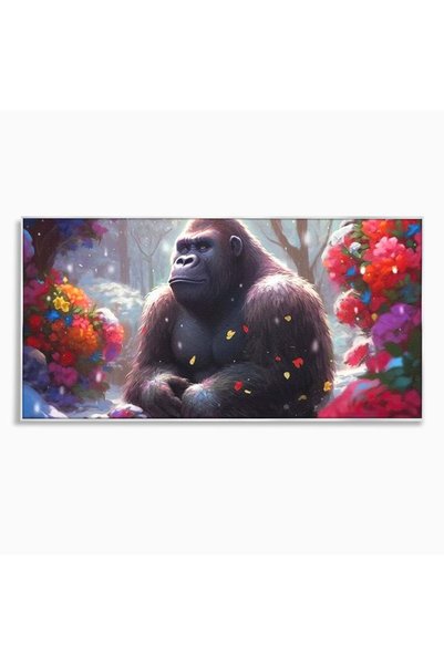 Luxcanva Tablou Canvas Gorila Visatoare 100x50 cm cu Rama Argintiu Gorila Vis...