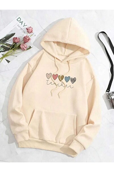 ZEMLİYA Modexa Unisex Hoody Beige Oversize Hooded Sweatshirt with Kangaroo Po...