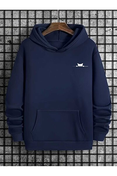 classy moda Unisex Navy Blue Casual Cut Hooded Sweatshirt with Inner Lining W...