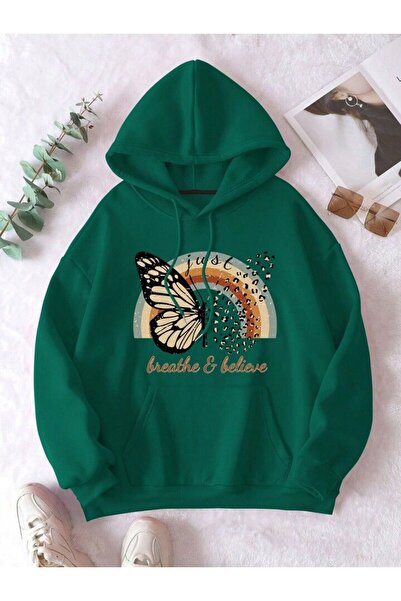 ZEMLİYA Modexa Unisex Hoody Green Kangaroo Pocket Thick Fabric Oversize Hoode...