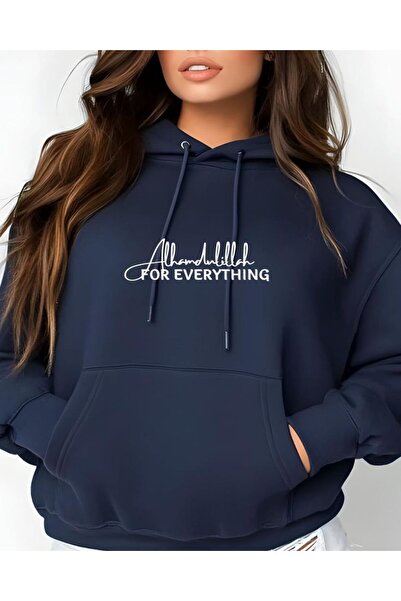 classy moda Unisex Navy Blue Streetwear Oversize Hooded Casual Cotton Sweatsh...