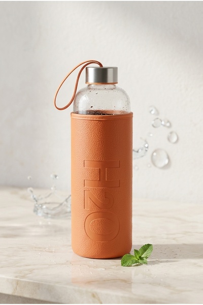Tohana H2O Sağlıklı Cam Matara 1000 Ml Su Şişesi, Deri Kılıflı 1 Lt Sporcu Su...