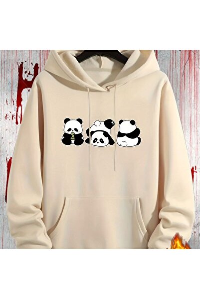 ZEMLİYA Modexa Unisex Hoody Beige Oversize Hooded Sweatshirt with Kangaroo Po...