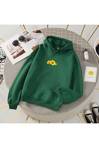 ZEMLİYA Modexa Unisex Hoody Green Oversize Hooded Sweatshirt with Kangaroo Po...