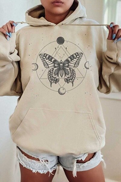 ZEMLİYA Modexa Unisex Hoody Beige Oversize Hooded Sweatshirt with Kangaroo Po...