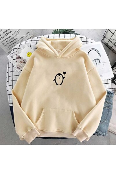 classy moda Unisex Beige Low Shoulder Oversize Hooded Casual Sweatshirt with ...