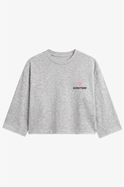 Havoş Gri Go Outside Baskılı Sweatshirt
