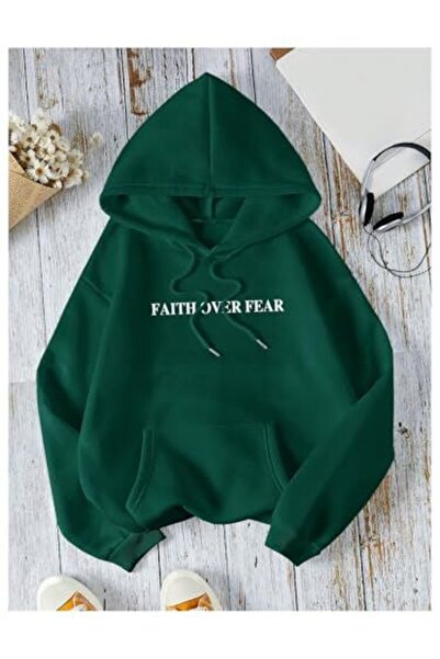 ZEMLİYA Modexa Unisex Hoody Green Loose Fit Hooded Sweatshirt with Inner Pock...