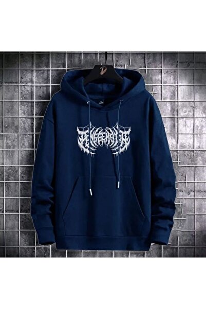 ZEMLİYA Modexa Unisex Hoody Navy Blue Relaxed Fit Hooded Kangaroo Pocket Thic...