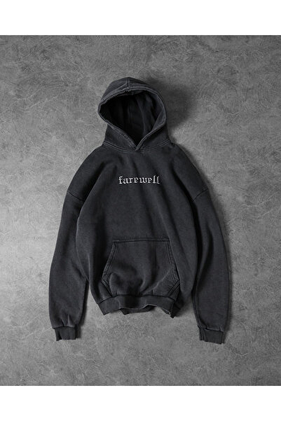 bellanova Unisex Anthracite Washed Kangaroo Pocket Hooded Casual Sweatshirt w...