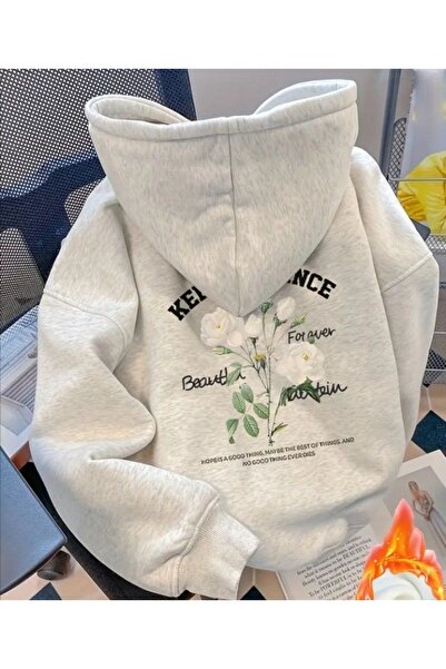 valeriae Unisex Gray Kangaroo Pocket Thick Fabric Oversize Hooded Sweatshirt ...