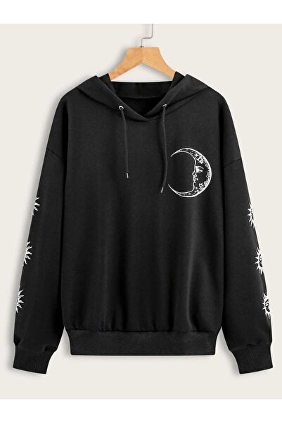 classy moda Unisex Black Off-Shoulder Oversize Hooded Casual Sweatshirt with ...
