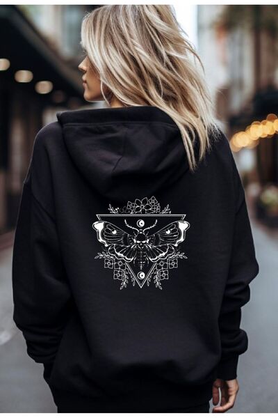 EFFRENATU Unisex Black Streetwear Oversize Hooded Casual Cotton Sweatshirt wi...