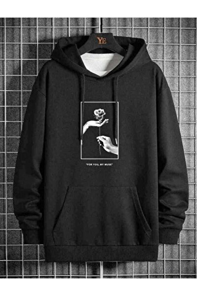 bellanova Unisex Black Relaxed Fit Hooded Kangaroo Pocket Thick Sweatshirt