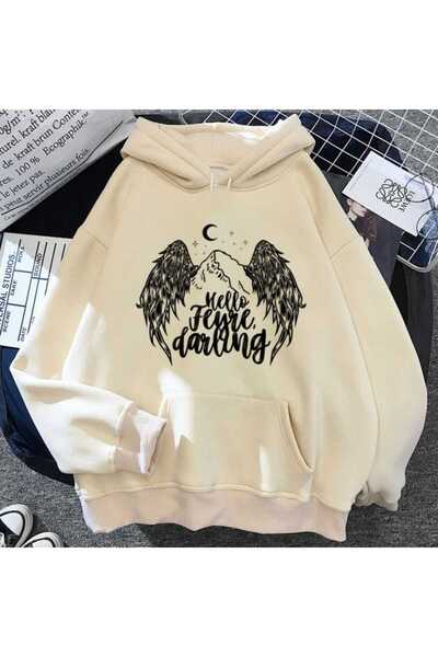 classy moda Unisex Beige Loose Cut Hooded Sweatshirt with Inner Pockets Warm ...