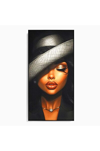 Luxcanva Tablou Canvas Doamna cu Palarie de Argint 70x140 cm cu Rama Negru Do...