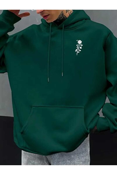 classy moda Unisex Green Low Shoulder Oversize Hooded Casual Sweatshirt with ...