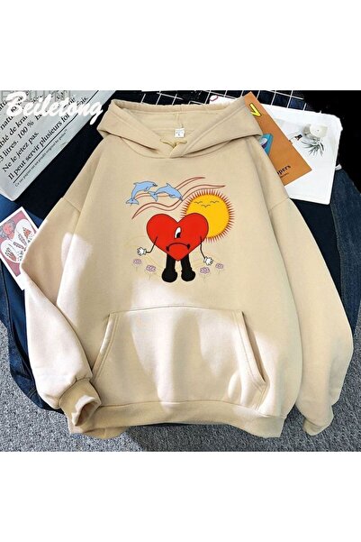 classy moda Unisex Beige Streetwear Oversize Hooded Casual Cotton Sweatshirt ...