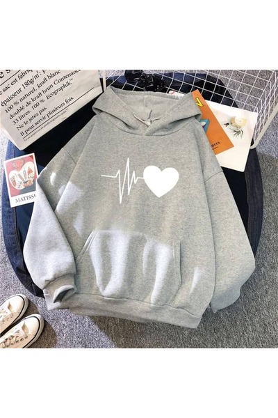 valeriae Unisex Gray Hooded Oversize Sweatshirt Comfortable Fit Cotton with F...