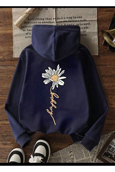 ZEMLİYA Modexa Unisex Hoody Navy Blue Streetwear Oversize Hooded Casual Cotto...