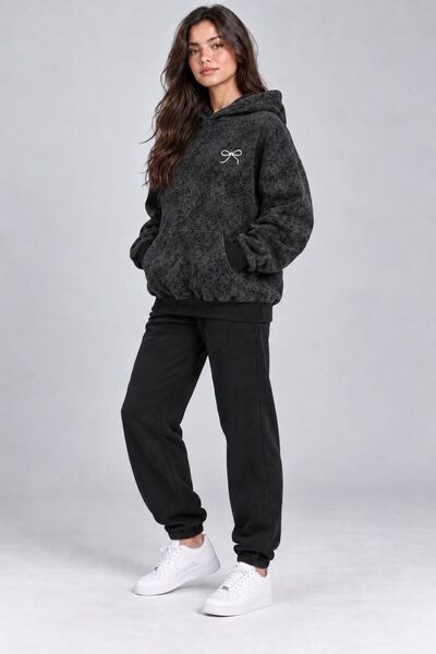 valeriae Unisex Anthracite Washed Fabric Casual Fit Hooded Sweatshirt with Ka...