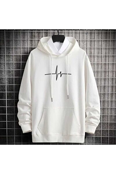 bellanova Unisex White Off-Shoulder Oversize Hooded Casual Sweatshirt with Ka...