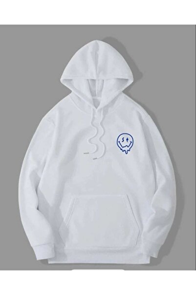 valeriae Unisex White Oversize Hooded Sweatshirt with Kangaroo Pocket, 3 Thre...