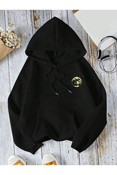bellanova Unisex Black Oversize Hooded Sweatshirt with Kangaroo Pocket, 3 Thr...